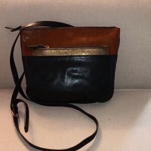 Fossil Two-Tone Black and Brown Leather Crossbody Bag